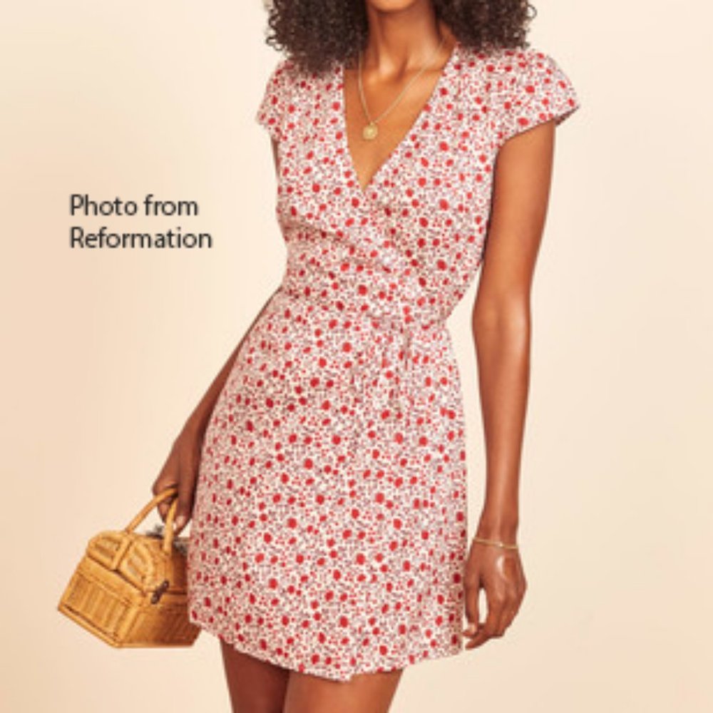REFORMATION Brianne Dress - Red Floral Wrap Midi Dress - Worn Once - XS